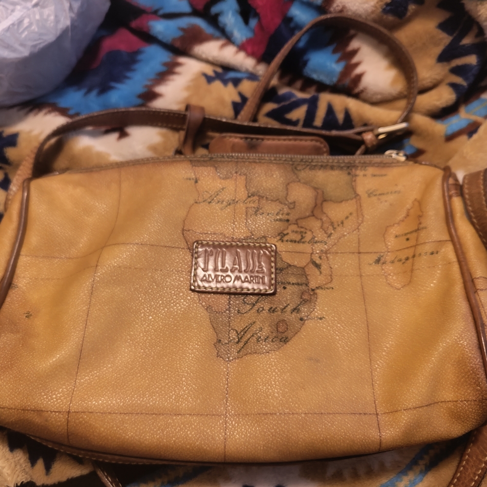 Alviero Martini Brown Map Print Shoulder Bag